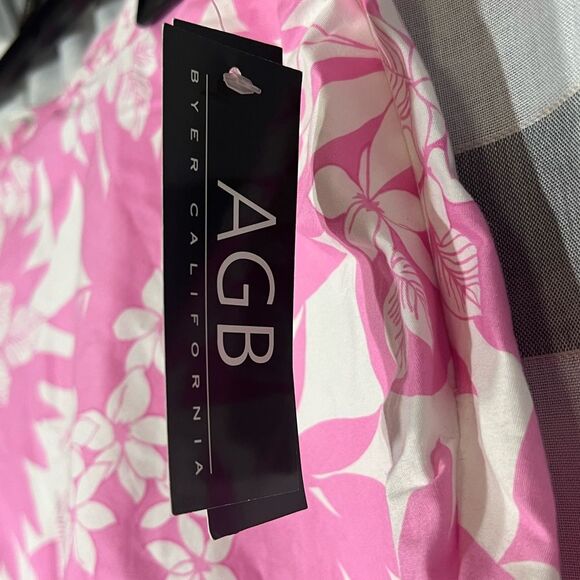 AGB Hawaiian print skirt size 14 pink and white hibiscus stretch NWT - Picture 3 of 8